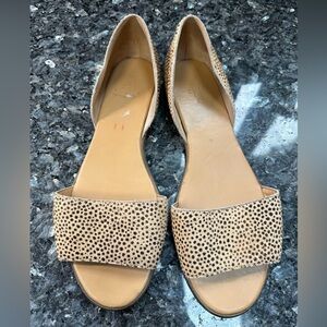 J. Crew Women's Size 10 Morgan Chic Beige Polka Dot Calf Hair Peep Toe Flats